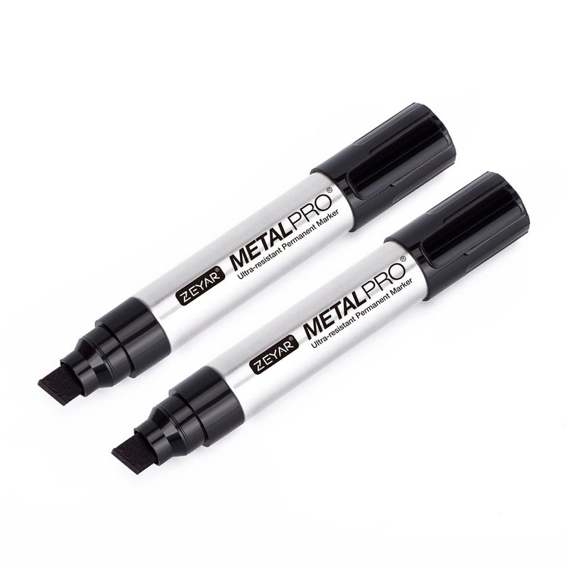 ZEYAR Permanent Marker Pens, JUMBO Size, Aluminum Barrel, Set of 2, Premium Waterproof & Smear Proof Markers, Quick Drying, Writes on most surfaces (Black) - Image 1